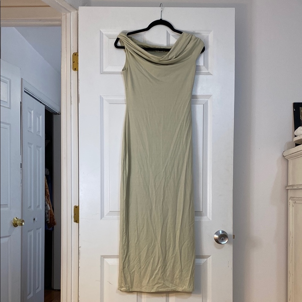 Reformation Sea-foam Green Off-Shoulder Maxi Dress